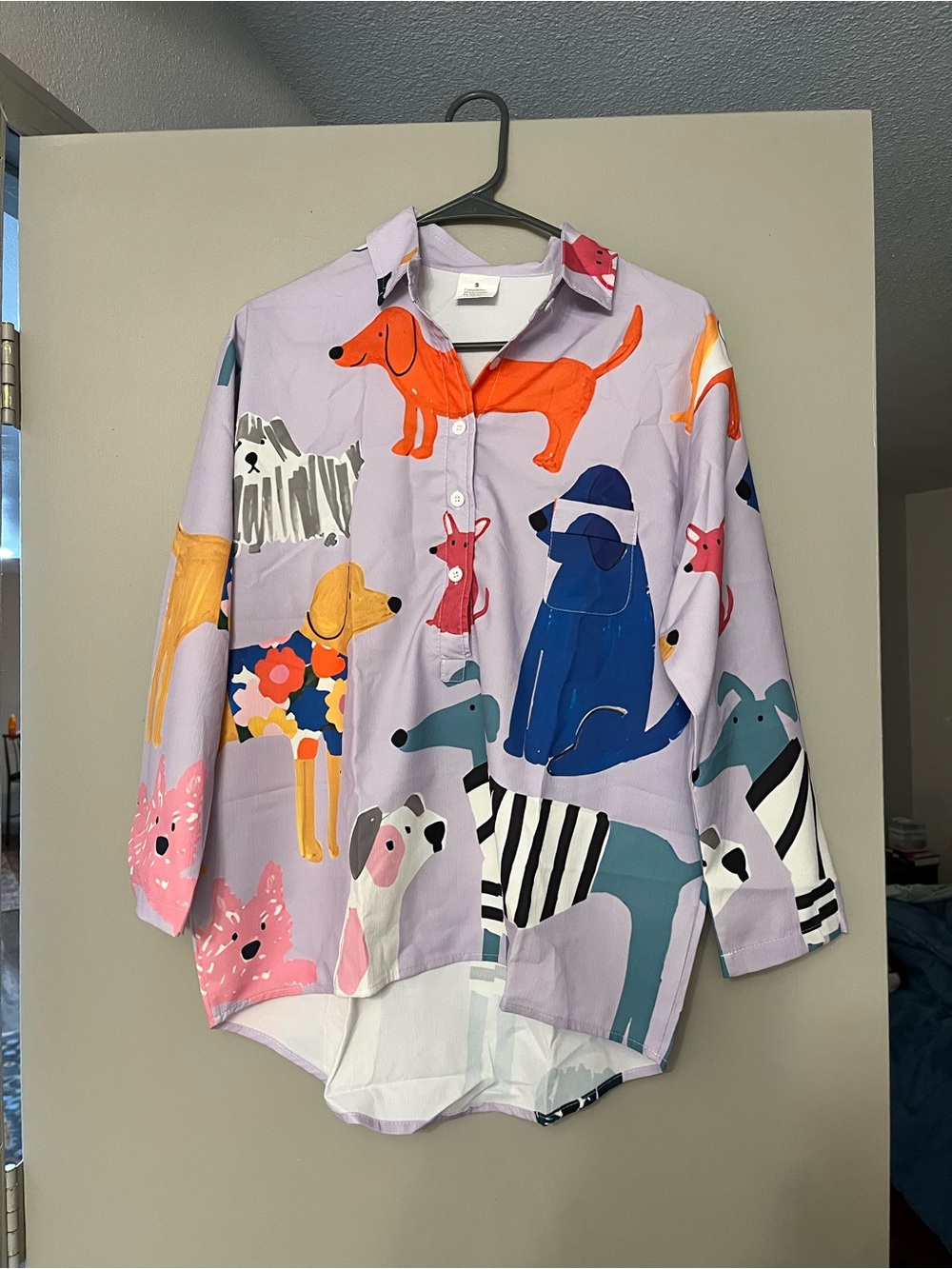 Lavender Dog-Print Button-Up Shirt